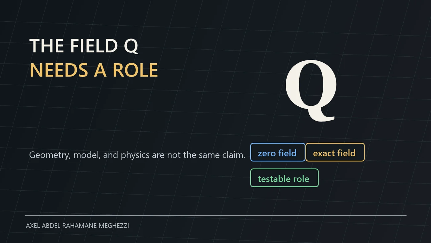 Champ Q : géométrie, modèle et rôle testable